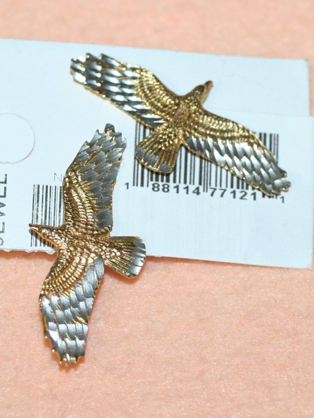 Vtg Flying Eagle Birds Two Tone Gold/Silver Earrings Costume